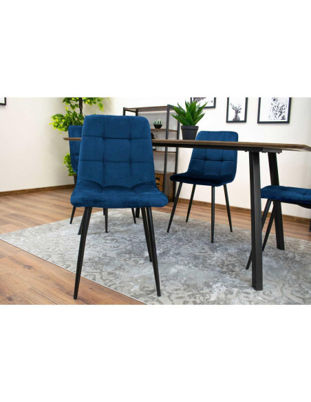 Set 4 scaune bucatarie/living, Artool, Kara, catifea, metal, bleumarin si negru, 44.5x50.5x87 cm