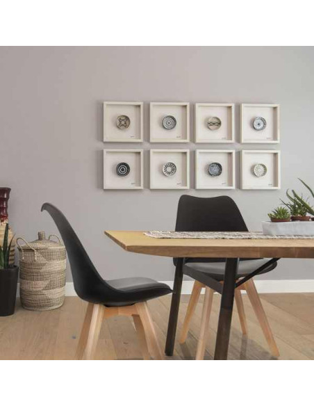 Set 4 Scaune Stil Scandinav, cu Picioare din Lemn de Fag, Sezut din PP si Perna din Piele Ecologica, 49 x 43 x 82 cm, Negru