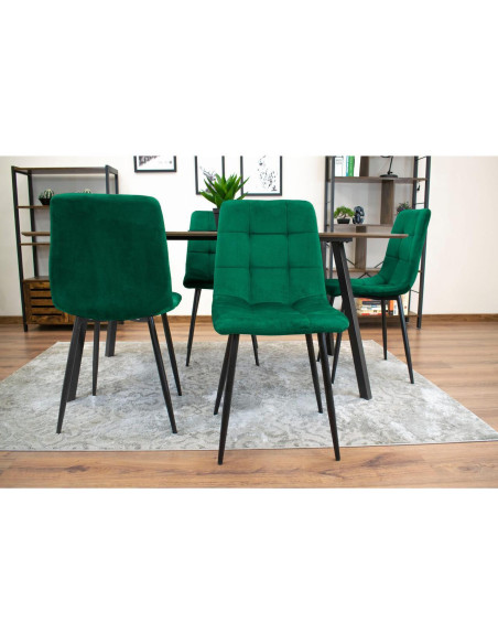 Set 4 scaune bucatarie/living, Artool, Kara, catifea, metal, verde si negru, 44.5x50.5x87 cm