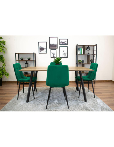 Set 4 scaune bucatarie/living, Artool, Kara, catifea, metal, verde si negru, 44.5x50.5x87 cm