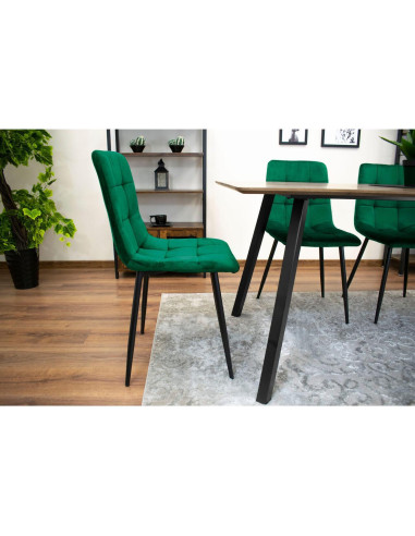 Set 4 scaune bucatarie/living, Artool, Kara, catifea, metal, verde si negru, 44.5x50.5x87 cm