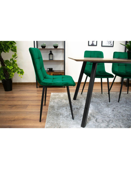 Set 4 scaune bucatarie/living, Artool, Kara, catifea, metal, verde si negru, 44.5x50.5x87 cm