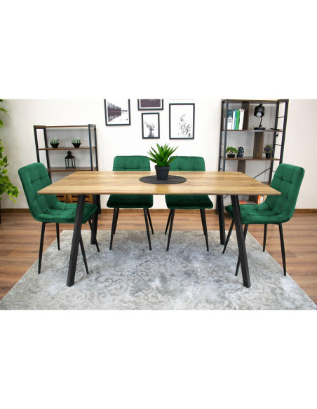 Set 4 scaune bucatarie/living, Artool, Kara, catifea, metal, verde si negru, 44.5x50.5x87 cm