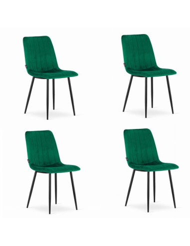 Set 4 scaune bucatarie/living, Artool, Lava, catifea, metal, verde si negru, 43x51x90 cm