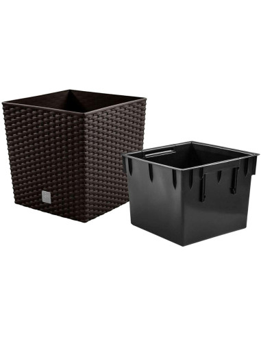 Ghiveci decorativ de flori, Prosperplast, Rato, imitatie ratan, patrat, maro, 40x40x40.8 cm