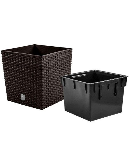 Ghiveci decorativ de flori, Prosperplast, Rato, imitatie ratan, patrat, maro, 40x40x40.8 cm