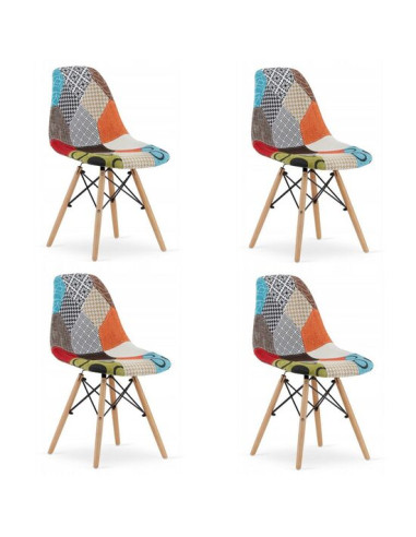 Set 4 scaune bucatarie/living, Artool, Seul, textil, lemn, mozaic multicolor, 46.5x56.5x82.5 cm