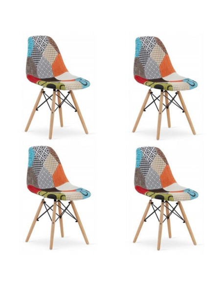 Set 4 scaune bucatarie/living, Artool, Seul, textil, lemn, mozaic multicolor, 46.5x56.5x82.5 cm