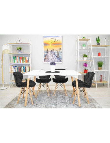 Scaun stil scandinav, Artool, Lago, catifea, lemn, negru, 48x43x74 cm