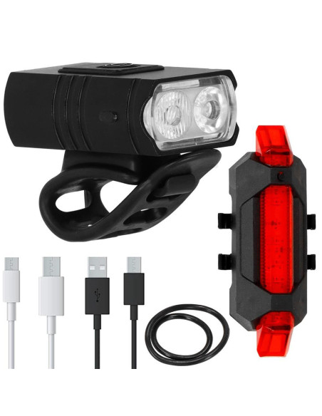 Set stop si far pentru bicicleta, Springos, LED, 6/4 moduri iluminare, aluminiu si plastic, incarcare USB, 6.5x3.5x2.5 cm