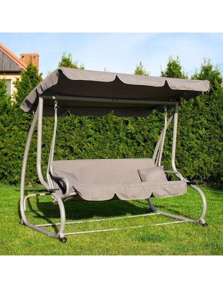 Balansoar gradina, Springos, Venezia, 3 locuri, gri, 190x125x163 cm, functie pat, max 280 kg