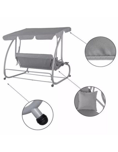 Balansoar gradina, Springos, Venezia, 3 locuri, gri, 190x125x163 cm, functie pat, max 280 kg