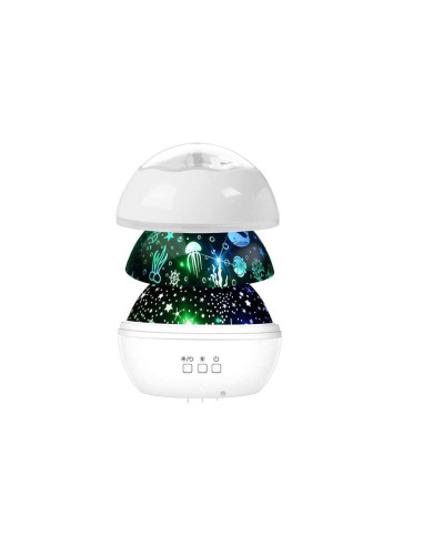 Lampa de noptiera cu proiector, Verk Group, pentru copii, cupola rotativa, 2 moduri, diferite culori, 4xAAA, incarcare USB, 12x1
