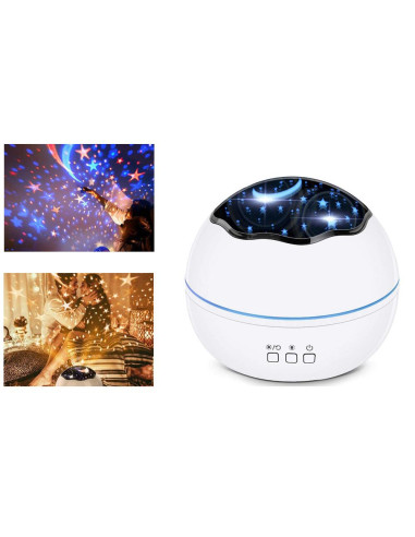 Lampa de noptiera cu proiector, Verk Group, pentru copii, cupola rotativa, 2 moduri, diferite culori, 4xAAA, incarcare USB, 12x1