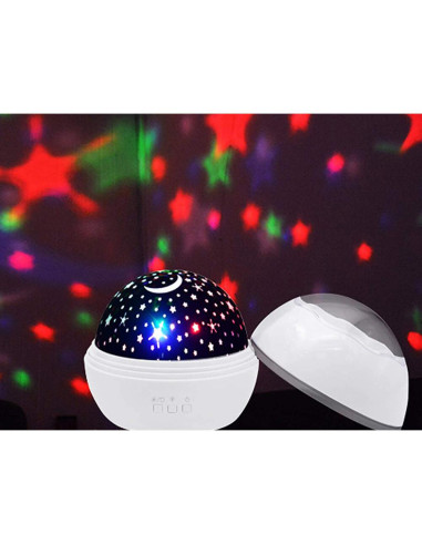 Lampa de noptiera cu proiector, Verk Group, pentru copii, cupola rotativa, 2 moduri, diferite culori, 4xAAA, incarcare USB, 12x1