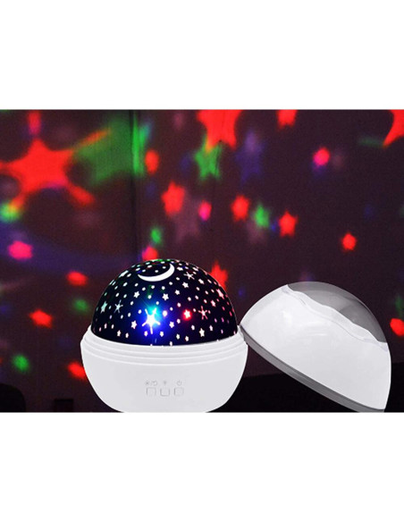Lampa de noptiera cu proiector, Verk Group, pentru copii, cupola rotativa, 2 moduri, diferite culori, 4xAAA, incarcare USB, 12x1