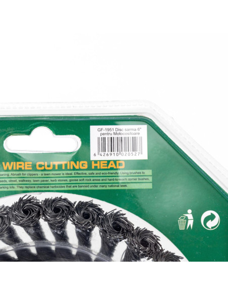 Perie sarma, tip cupa, cu toroane, pentru motocoasa/trimmer, Micul Fermier, 150 mm