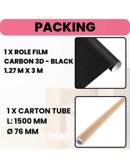 Folie Colantare pentru Auto sau Moto, Model Fibra Cardon 3D, Impermeabila, Rezistenta UV, Latime 1.27 m, Lungime 3 m, Negru