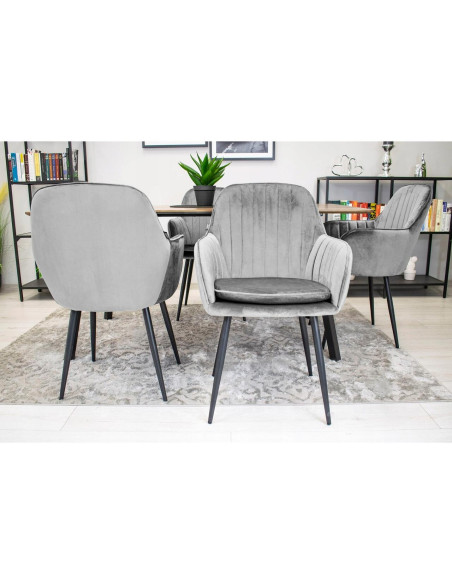 Scaun stil fotoliu bucatarie/living, Artool, Lugo, catifea, metal, argintiu si negru, 57.5x56.5x86.5 cm