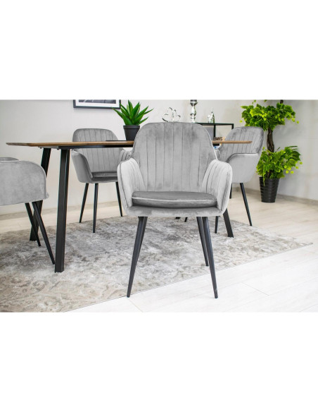 Scaun stil fotoliu bucatarie/living, Artool, Lugo, catifea, metal, argintiu si negru, 57.5x56.5x86.5 cm
