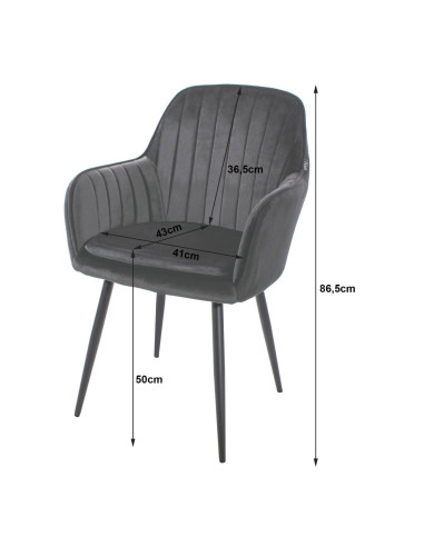 Scaun stil fotoliu bucatarie/living, Artool, Lugo, catifea, metal, argintiu si negru, 57.5x56.5x86.5 cm