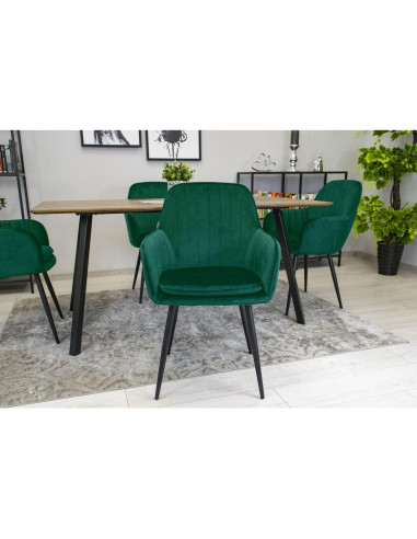 Scaun stil fotoliu bucatarie/living, Artool, Lugo, catifea, metal, verde si negru, 57.5x56.5x86.5 cm