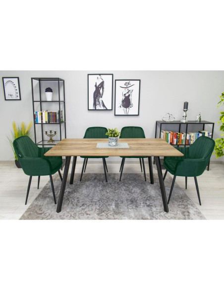 Set 2 scaune bucatarie/living, Artool, Lugo, catifea, metal, verde si negru, 57.5x56.5x86.5 cm