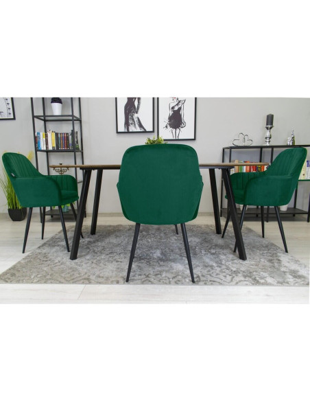Set 2 scaune bucatarie/living, Artool, Lugo, catifea, metal, verde si negru, 57.5x56.5x86.5 cm