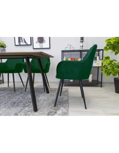Set 2 scaune bucatarie/living, Artool, Lugo, catifea, metal, verde si negru, 57.5x56.5x86.5 cm
