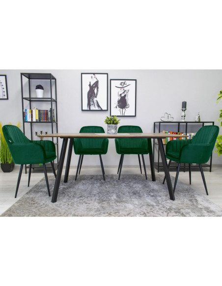 Set 2 scaune bucatarie/living, Artool, Lugo, catifea, metal, verde si negru, 57.5x56.5x86.5 cm