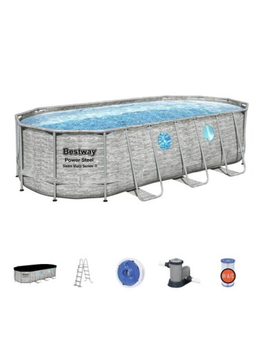 Piscina structura metalica, ovala, cu filtru, pompa, scara, dozator, gri, 549x274x122 cm, Bestway Power Steel