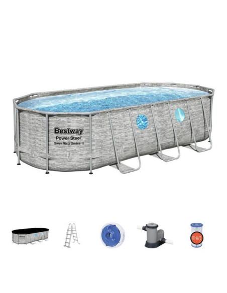 Piscina structura metalica, ovala, cu filtru, pompa, scara, dozator, gri, 549x274x122 cm, Bestway Power Steel