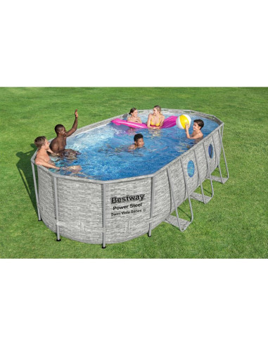 Piscina structura metalica, ovala, cu filtru, pompa, scara, dozator, gri, 549x274x122 cm, Bestway Power Steel