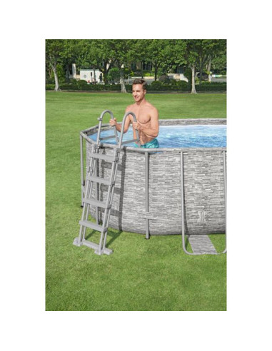 Piscina structura metalica, ovala, cu filtru, pompa, scara, dozator, gri, 549x274x122 cm, Bestway Power Steel