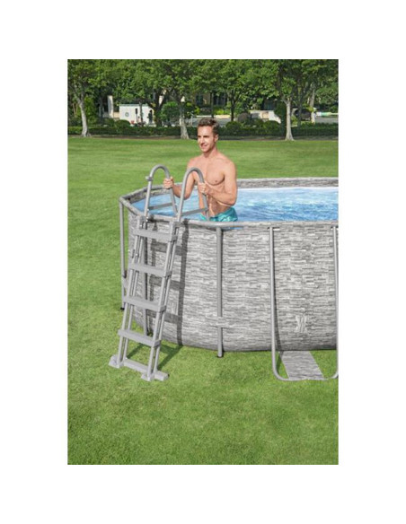 Piscina structura metalica, ovala, cu filtru, pompa, scara, dozator, gri, 549x274x122 cm, Bestway Power Steel