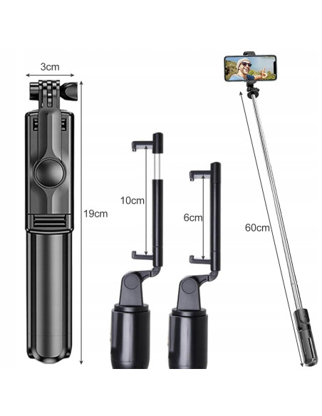 Selfie stick, trepied, Izoxis, telescopic, cu telecomanda, bluetooth, 60 cm