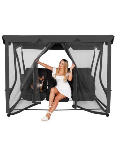 Balansoar gradina, Springos, 3 locuri, cu plasa insecte, gri, 215x125x165 cm, functie pat, max 280 kg