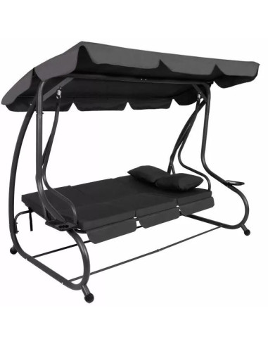 Balansoar gradina, Springos, 3 locuri, cu plasa insecte, gri, 215x125x165 cm, functie pat, max 280 kg