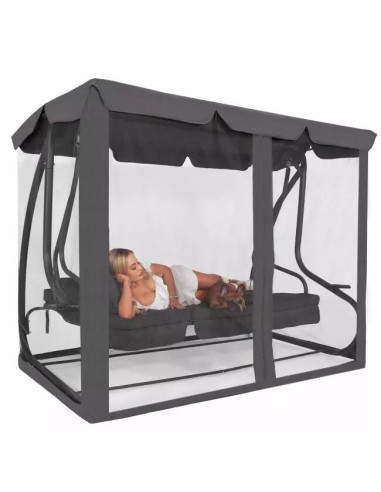 Balansoar gradina, Springos, 3 locuri, cu plasa insecte, gri, 215x125x165 cm, functie pat, max 280 kg