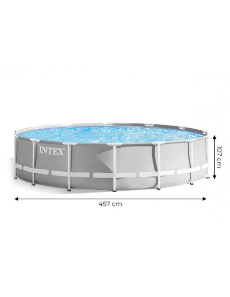 Piscina structura metalica, rotunda, cu filtru, pompa, scara, prelata acoperire, gri, 457x107 cm, Intex Prism Frame