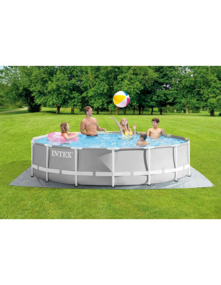 Piscina structura metalica, rotunda, cu filtru, pompa, scara, prelata acoperire, gri, 457x107 cm, Intex Prism Frame