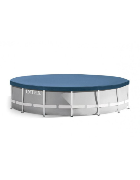Piscina structura metalica, rotunda, cu filtru, pompa, scara, prelata acoperire, gri, 457x107 cm, Intex Prism Frame