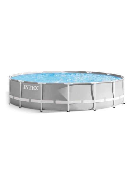 Piscina structura metalica, rotunda, cu filtru, pompa, scara, prelata acoperire, gri, 457x107 cm, Intex Prism Frame