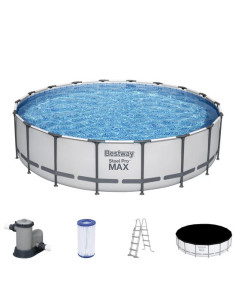 Piscina structura metalica, rotunda, cu filtru, pompa, scara, prelata acoperire, gri, 549x122 cm, Bestway Steel Pro