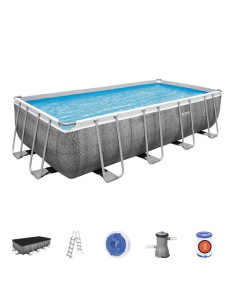 Piscina structura metalica, dreptunghiulara, cu filtru, pompa, scara, dozator, prelata acoperire, gri, 488x244x122 cm, Bestway P
