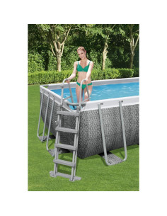 Piscina structura metalica, dreptunghiulara, cu filtru, pompa, scara, dozator, prelata acoperire, gri, 488x244x122 cm, Bestway P 2