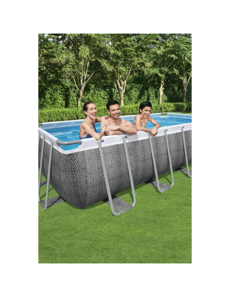 Piscina structura metalica, dreptunghiulara, cu filtru, pompa, scara, dozator, prelata acoperire, gri, 488x244x122 cm, Bestway P