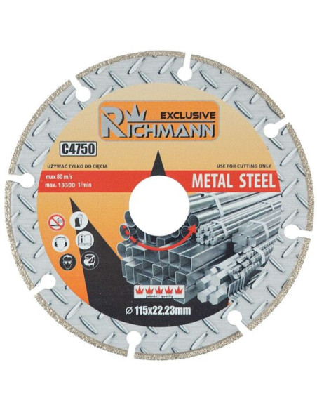 Disc diamantat segmentat, metal, taiere uscata, 115x1.4 mm, Richmann Exclusive