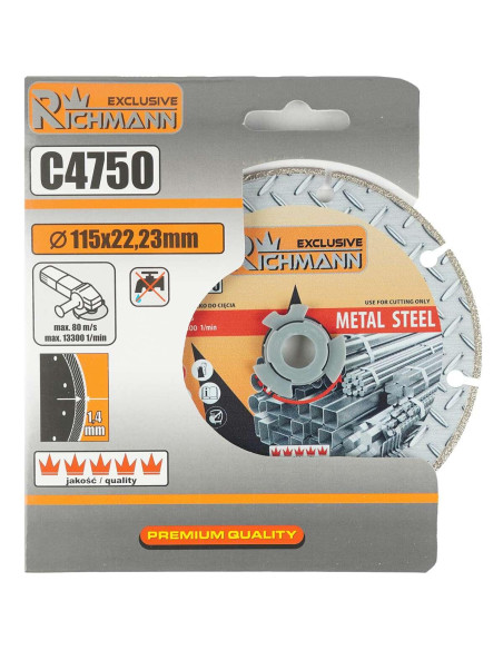 Disc diamantat segmentat, metal, taiere uscata, 115x1.4 mm, Richmann Exclusive