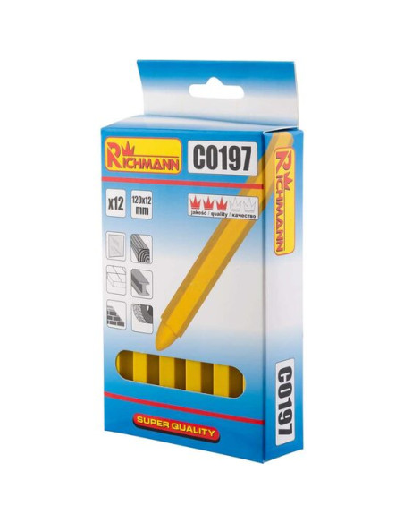 Creta tehnica, galben, set 12 buc, 12x120 mm, Richmann